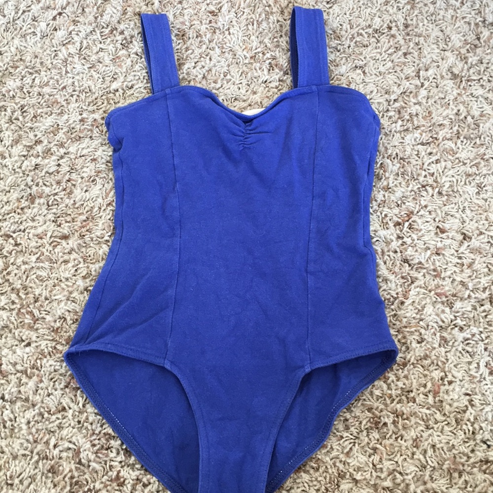 Blue Pinch Front Cotton Leotard